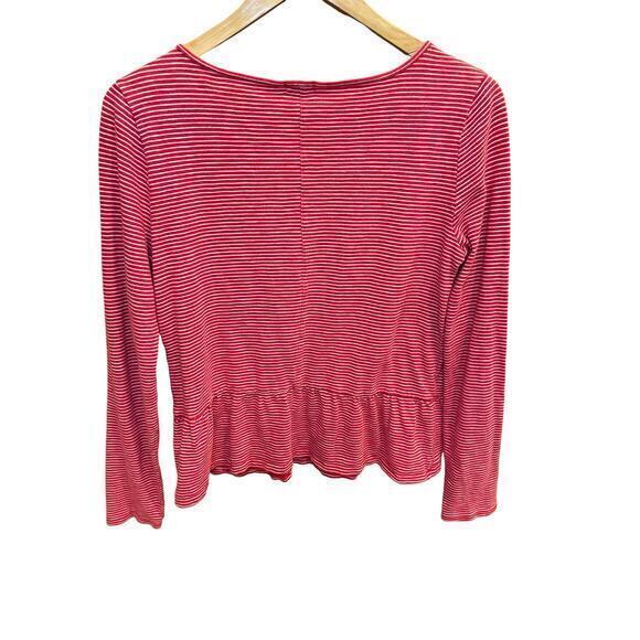 J. Crew 100% Cotton Candy Cane Red‎ & White Striped Ruffle Hem Top Blouse Small - Picture 4 of 10